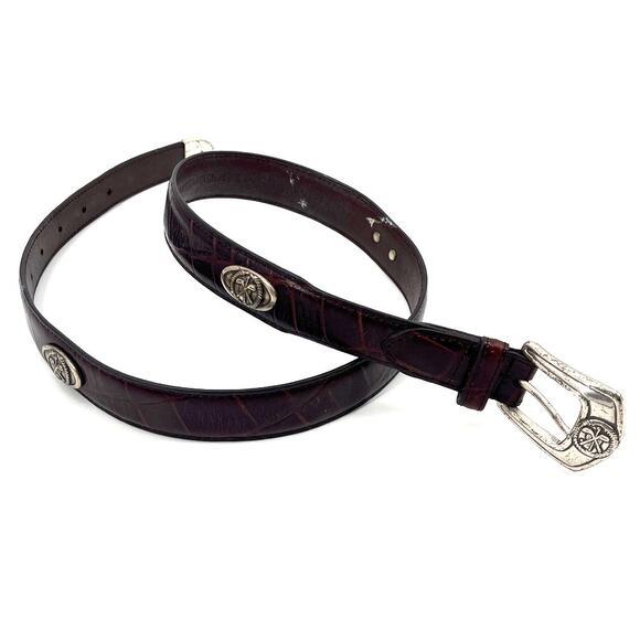 Imported Italian Leather Golf Conchos Mens Belt Sz 32 Brown Preppy Alligator Y2K